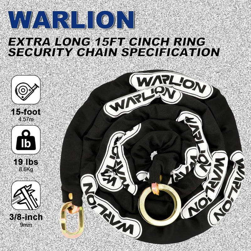 WARLION Heavy Duty Security Chain, 15ft x 3/8in Thick, Anti-Theft & Cut-Proof Motorcycle Chain with Cinch Ring - Secure Generators, Ebikes, & 2-Wheeled Vehicles - Image 2